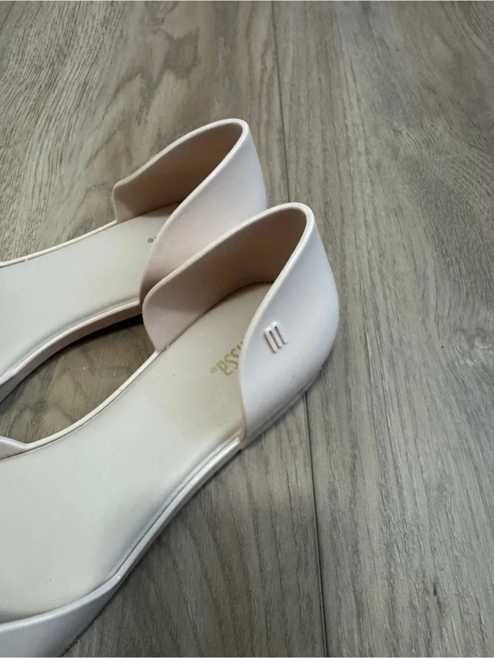 Melissa Seduction V Jelly Beige Flats with Textured Gold Bow Sz. 8 - Picture 8 of 12